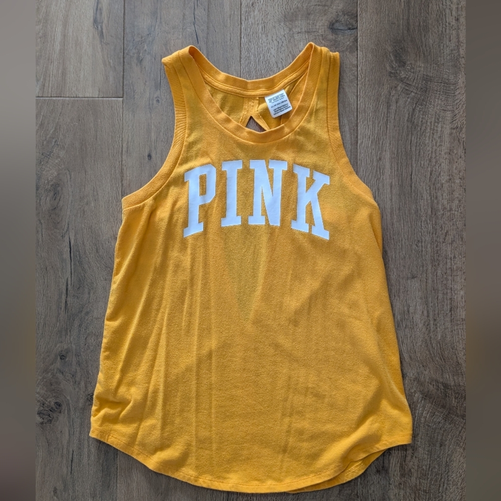 PINK Victoria's Secret Mustard Tank with White Print